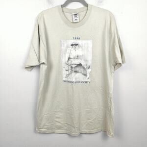 Vintage 90s Colorado Blues Society Graphic T-Shirt Mens Large Beige Western 1998